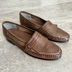 Giovanni Men’s Brown Woven Leather Loafers w/Fringe Size 7.5 – Made in Brazil